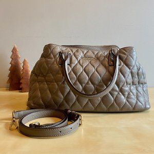 Vera Bradley Quilted Leather Emma Satchel, Taupe, Good Condition